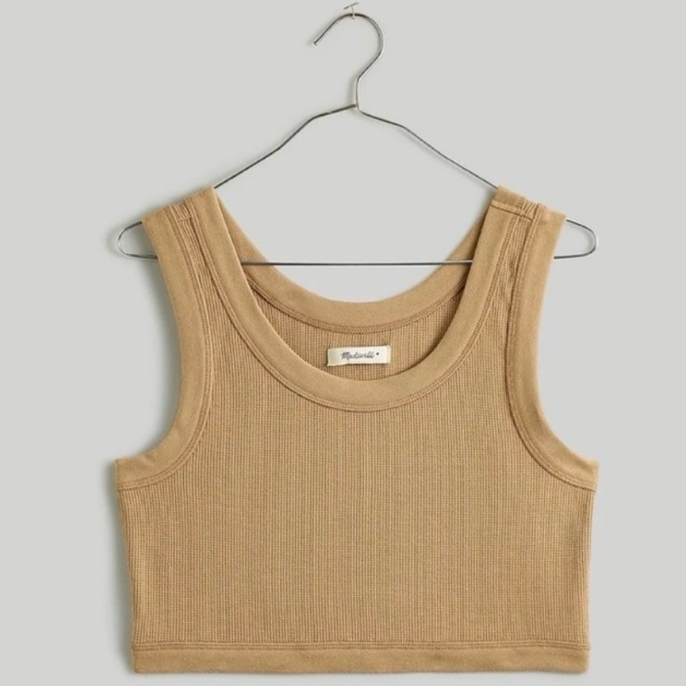 Madewell Crewneck Crop Waffle Knit Fitted Tank Top in Tan Size XS Style #NL396‎
